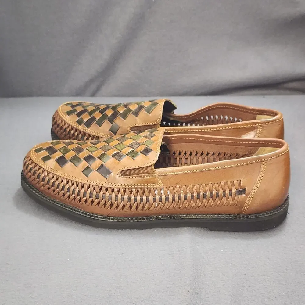 Deer Stags Loafers Slippers Mens 8 D Brown Black Woven Leather Slip On